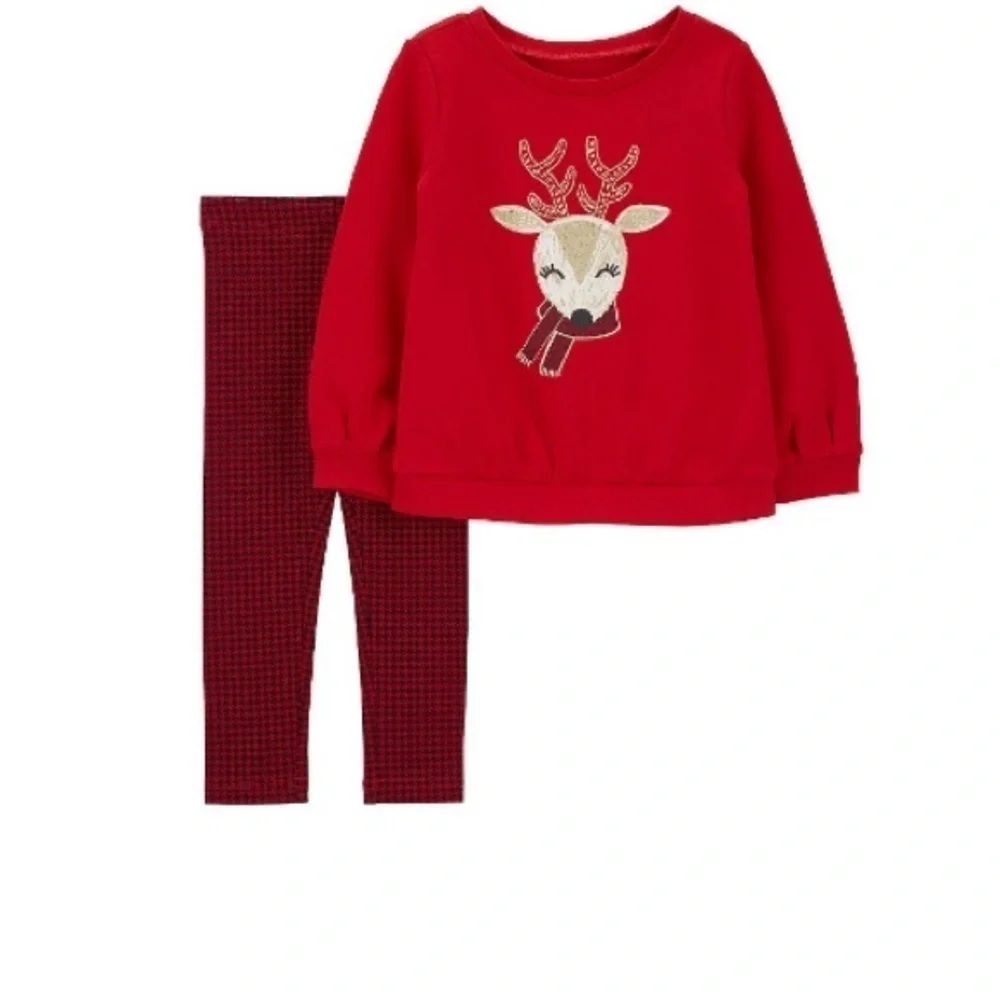 Carter Girls 2-Piece Reindeer Fleece Long Sleeve Top & Legging Set, 4T,4A NWT